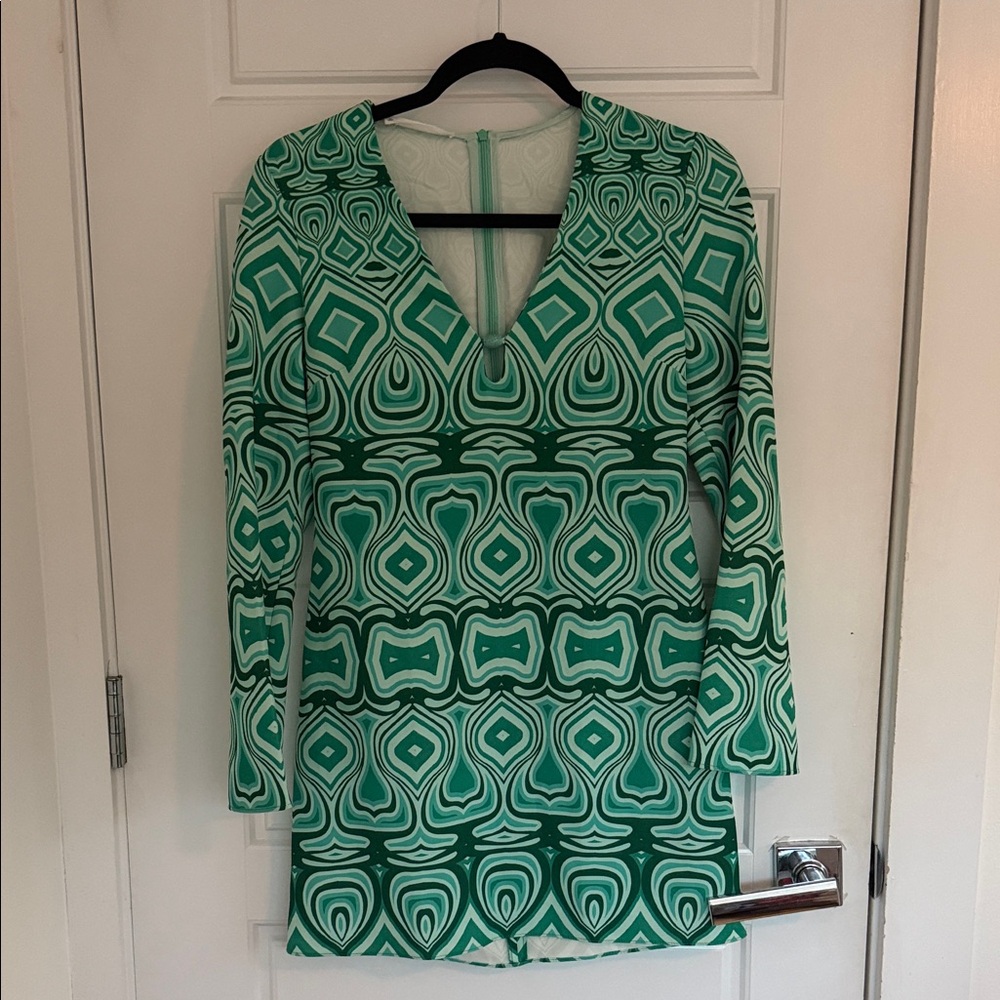 Vintage Looking Green Geometric Patterned Women's Dress